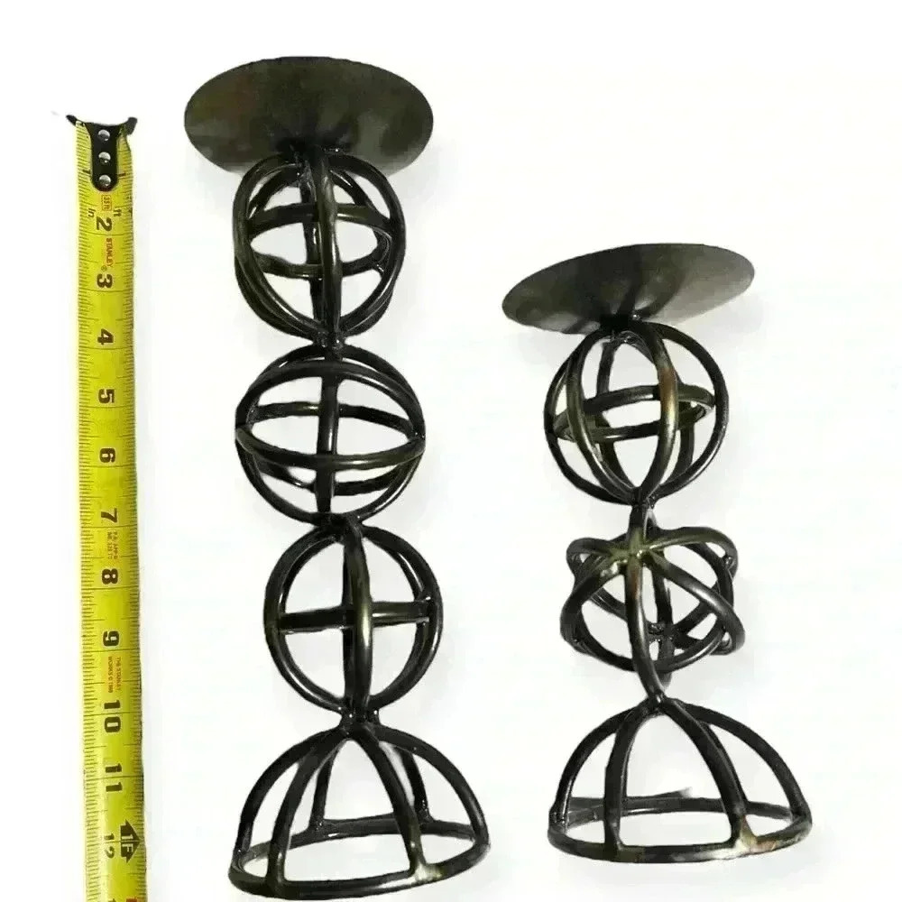 Modern Metal Orb Candle Holders Set of 2 - Rustic Black Finish - Picture 6 of 6